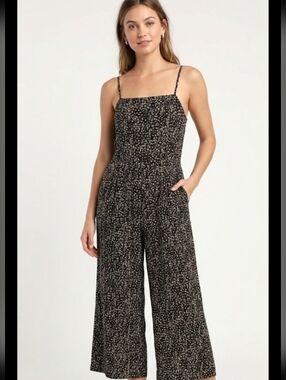 HUTCH BY ANTHROPOLOGIE Black and Beige Bohemian Jumpsuit  Spaghetti Stps Size 2.